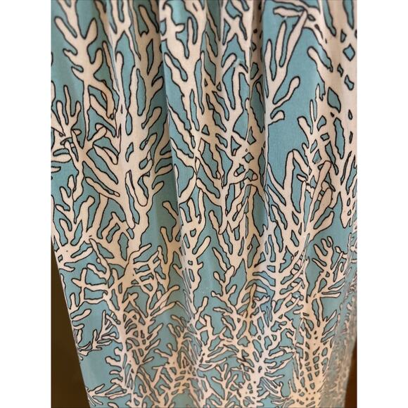 TORY BURCH Print sea coral turquoise blue beaded neckline silk knit midi sz M - Picture 3 of 9